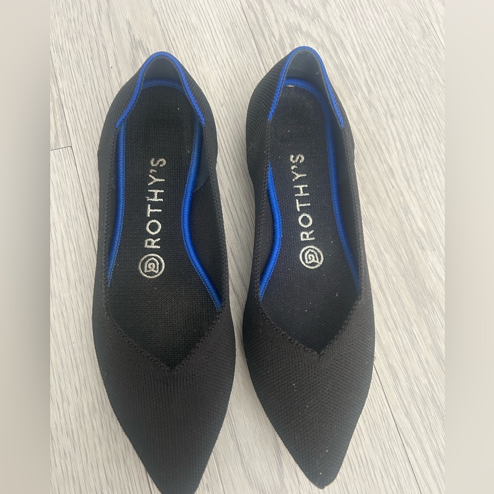 Rothy's Black Flats with Blue Trim